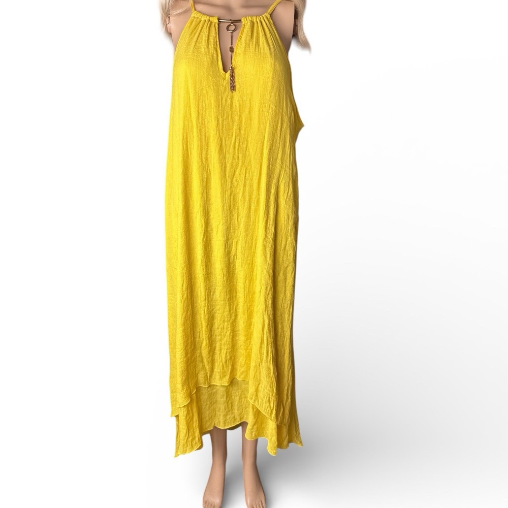 mlle gabrielle dress 2x Yellow Gauze Hi-lo Boho Sleeveless Maxi Dress