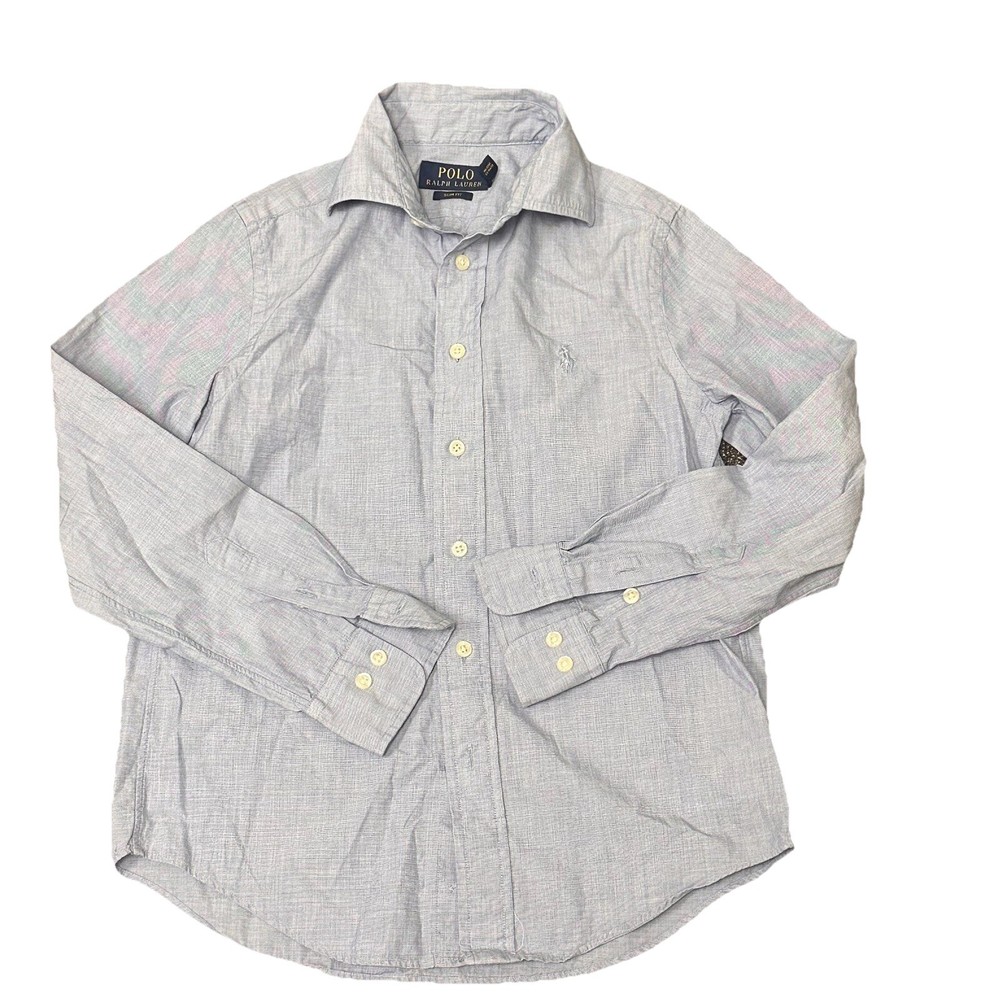 Polo Ralph Lauren Button Up Shirt Boys 12 L/S Slim Fit Blue Pony Logo Preppy