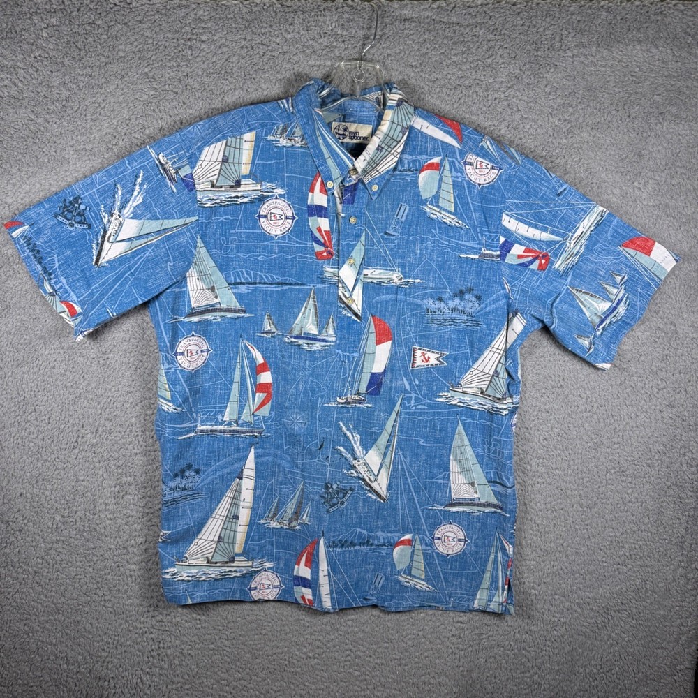 Reyn Spooner Mens Transpacific Yacht Race Sailboat Hawaiian Shirt Blue XL-ish