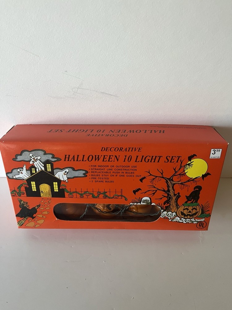 Vintage, In Box, Halloween Blow Mold Pumpkin Light Set..
