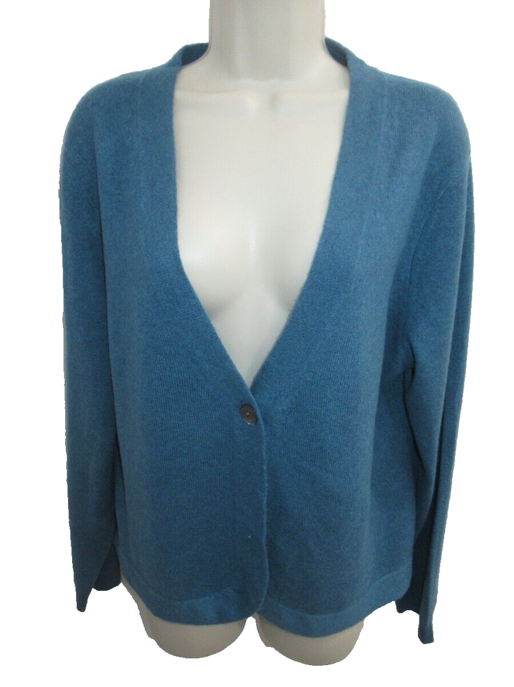 Charter Club 100% 2-ply Cashmere Blue V-neck Cardigan Size L