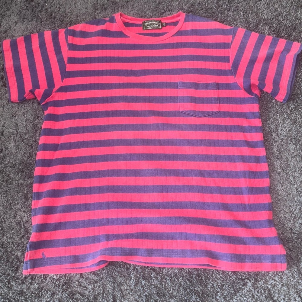 Vintage Polo Country Ralph Lauren Striped Pocket T-Shirt Size L