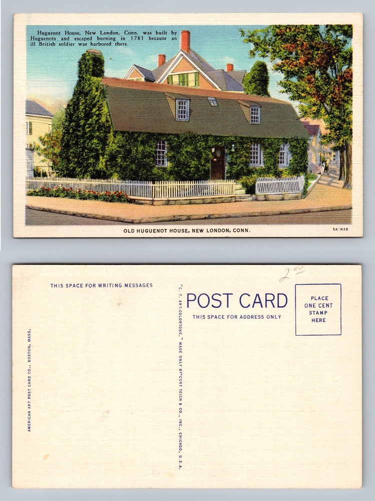 New London, CT-Connecticut, Old Huguenot House Story View Vintage Postcard