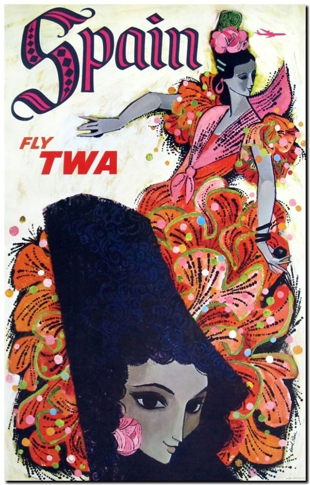 Cool Retro Travel Poster *FRAMED* CANVAS ART Spain TWA dancer 18x12