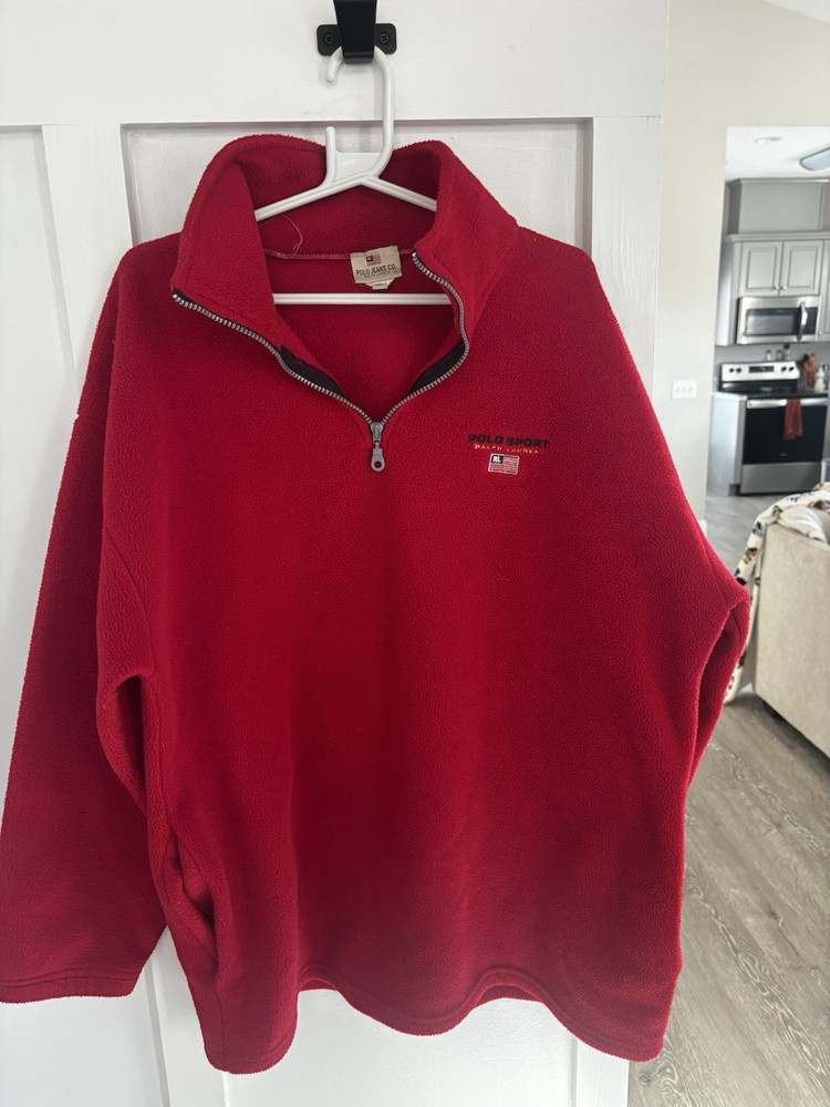 Vintage Polo Sport Ralph Lauren Jacket Mens XL Red Fleece 1/4 Zip USA 90s