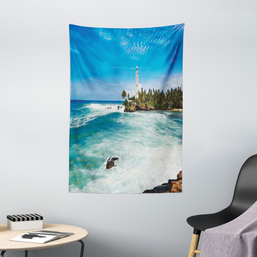 Lighthouse Tapestry Palms Beach Seaside Print Wall Hanging Decor