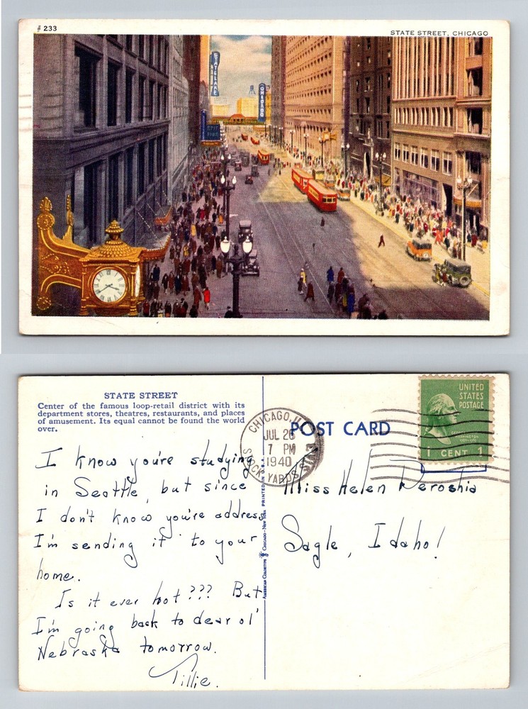 Chicago, IL-Illinois, State Street Loop District Crowds Vintage c1940 Postcard