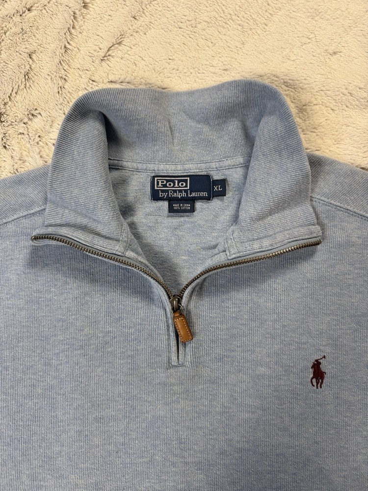 Vintage Polo Ralph Lauren 1/4 Zip Sweater Pullover Light Blue Golf USA Mens XL