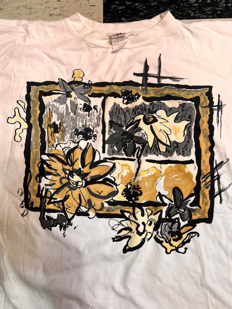 Vintage 90s LA Workout Art Abstract Graphic T-shirt Single Stitch XL Made USA-image