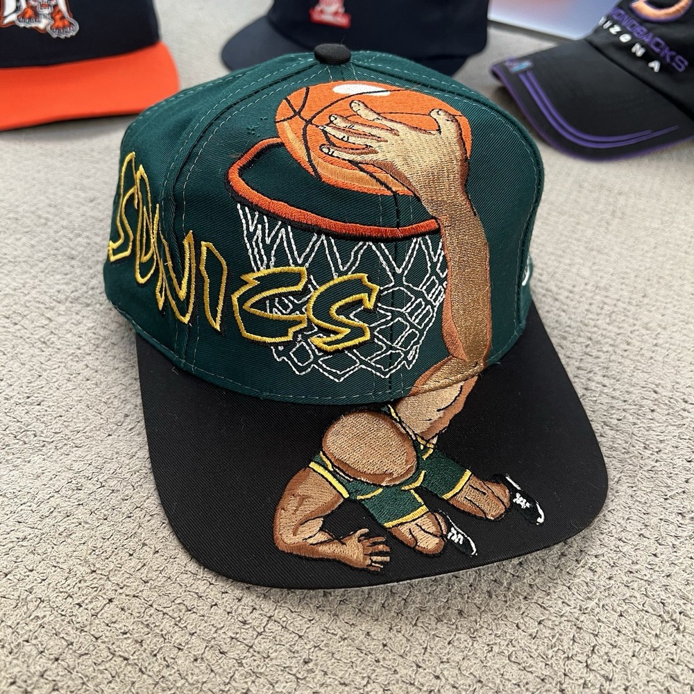 Vintage 90s Seattle Supersonics Drew Pearson Snapback Hat Slam Dunk