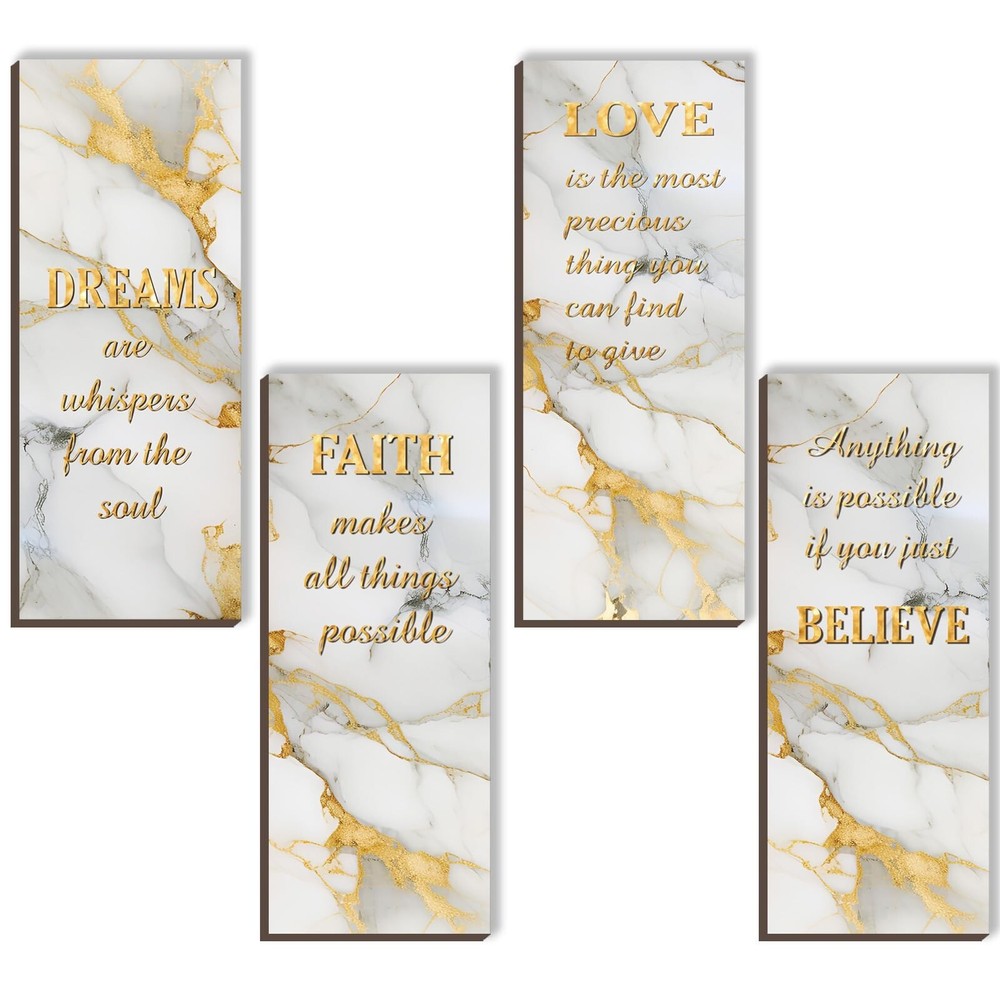4 Pcs White and Gold Bathroom Decor Gold Wall Decor with Dreams Faith Love Be...