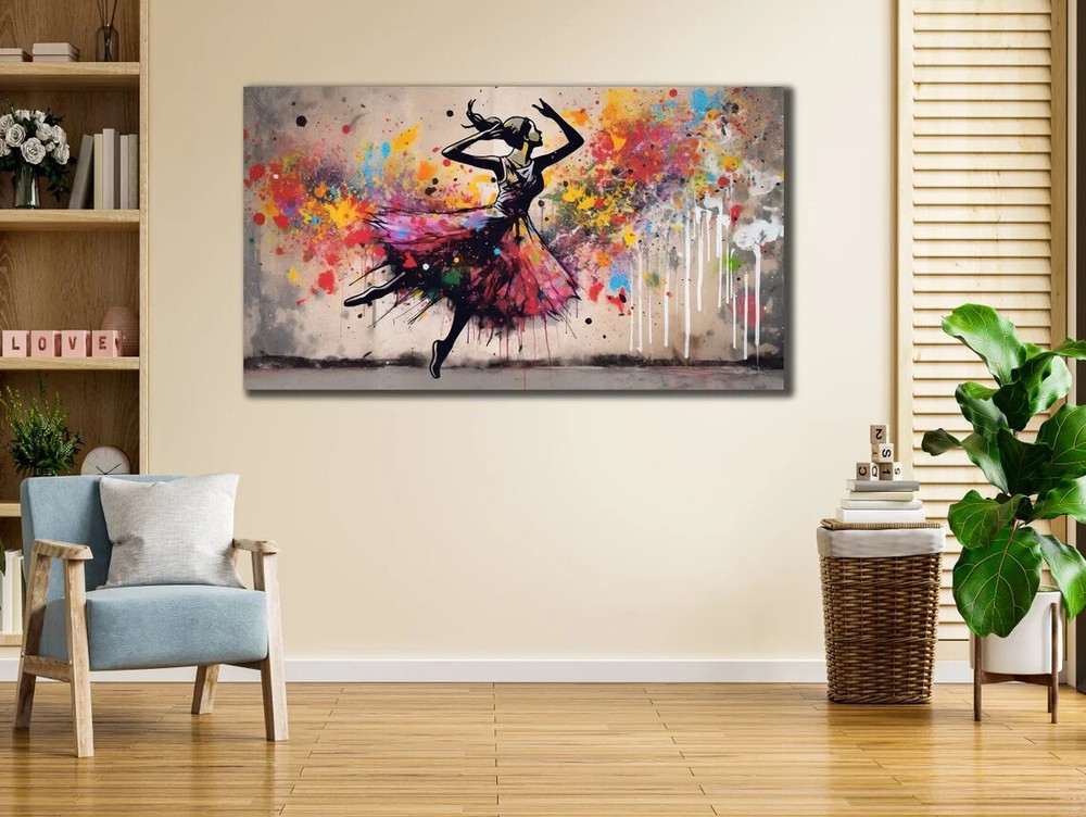 Multicolor Banksy Ballerina Graffiti Wall Art Canvas Unframed Print Art