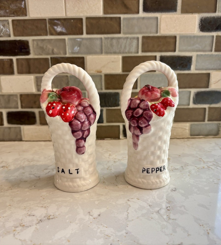 Vintage Tilso Fruit Basket Salt and Pepper Shaker Set Ceramic Japan Hand Painted