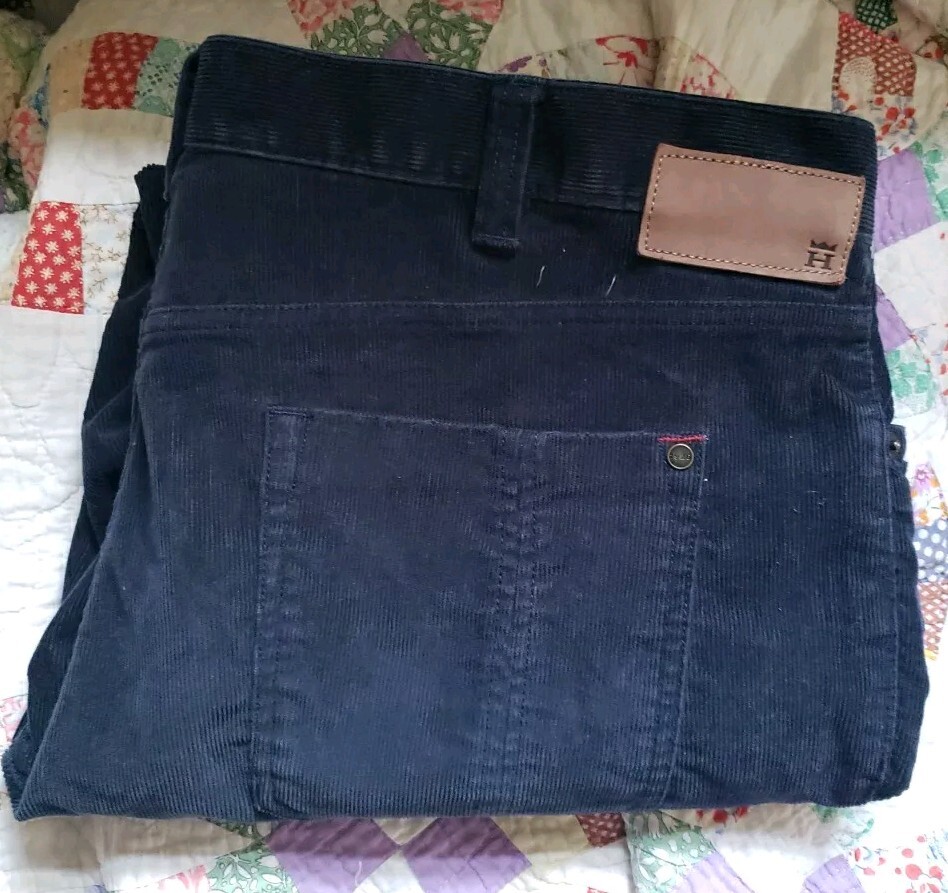 Haggar 1926  Mens Premium Stretch Corduroy Pants 40x29 Navy Low Rise Button Fly