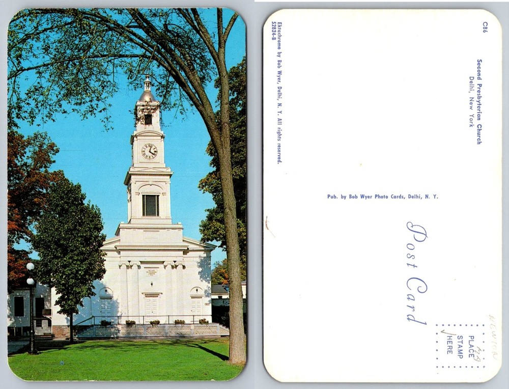 Vtg Second Presbyterian Church Delhi NY Postcard Bob Wyer Ektachrome Photo