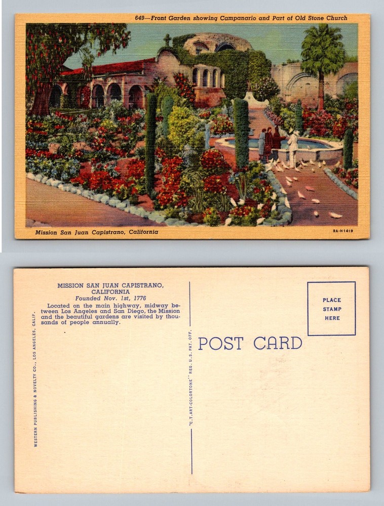 San Juan Capistrano, CA-California, Mission Garden Campanario Vintage Postcard