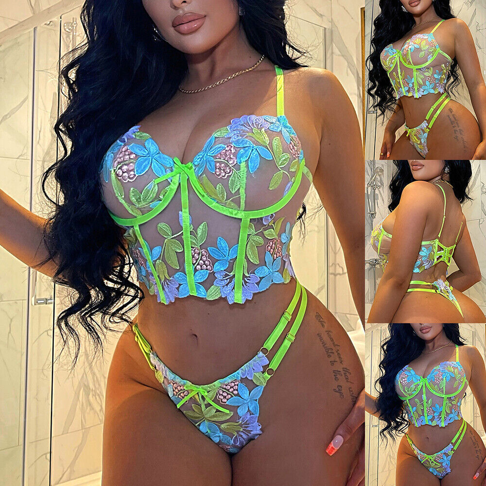 Women's Sexy Lingerie Lace Babydoll Bra Thong Set Sleepwear Underwear Nightwear