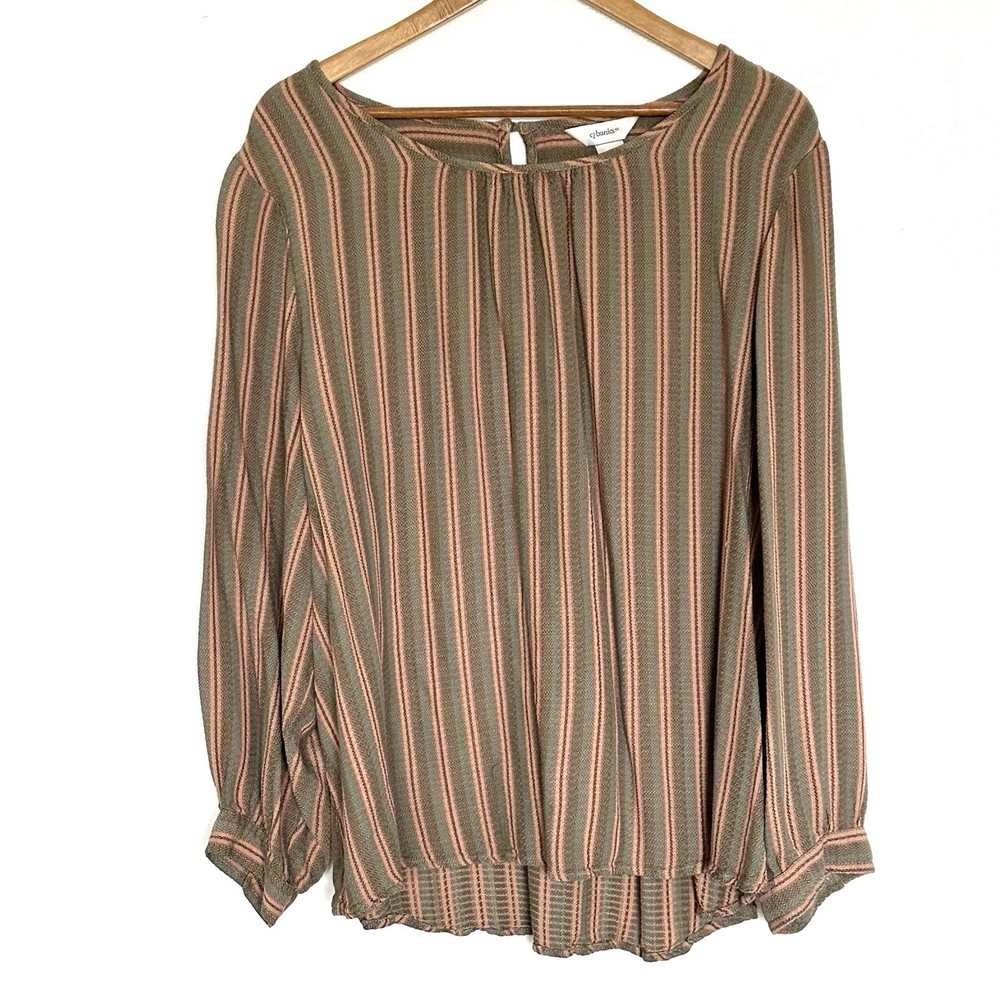CJ Banks Plus Shirt Women’s 3X Striped Rayon Boho Long Sleeve Lightweight Blouse