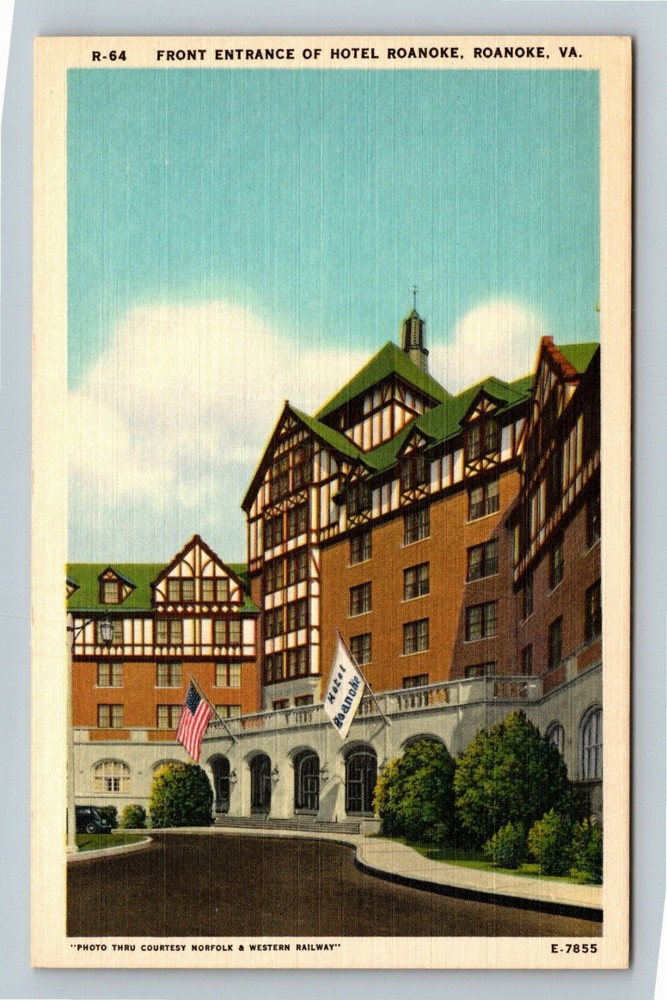 Roanoke VA-Virginia Front Entrance of Hotel Roanoke Vintage Souvenir Postcard