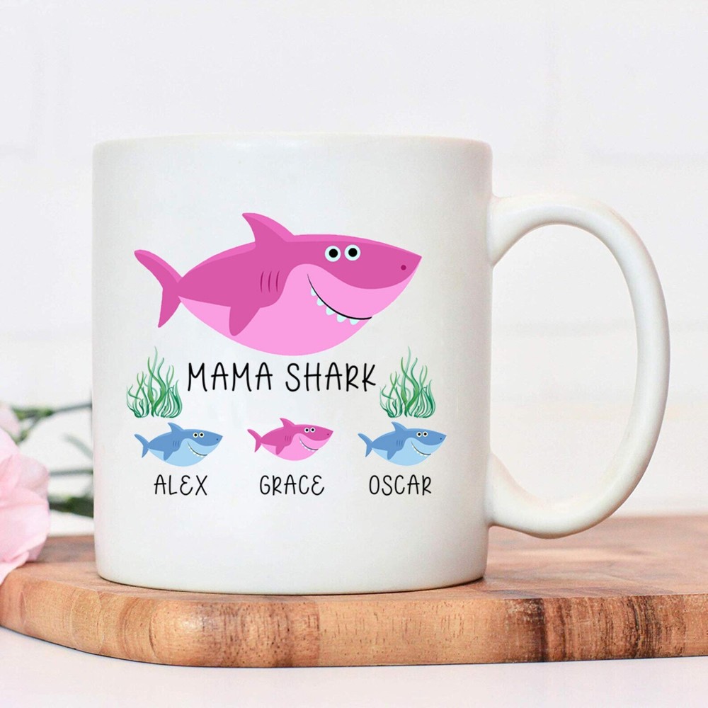 Personalised White Ceramic Mug 11oz Mama Shark Mug Birthday Gift Perfect Gift
