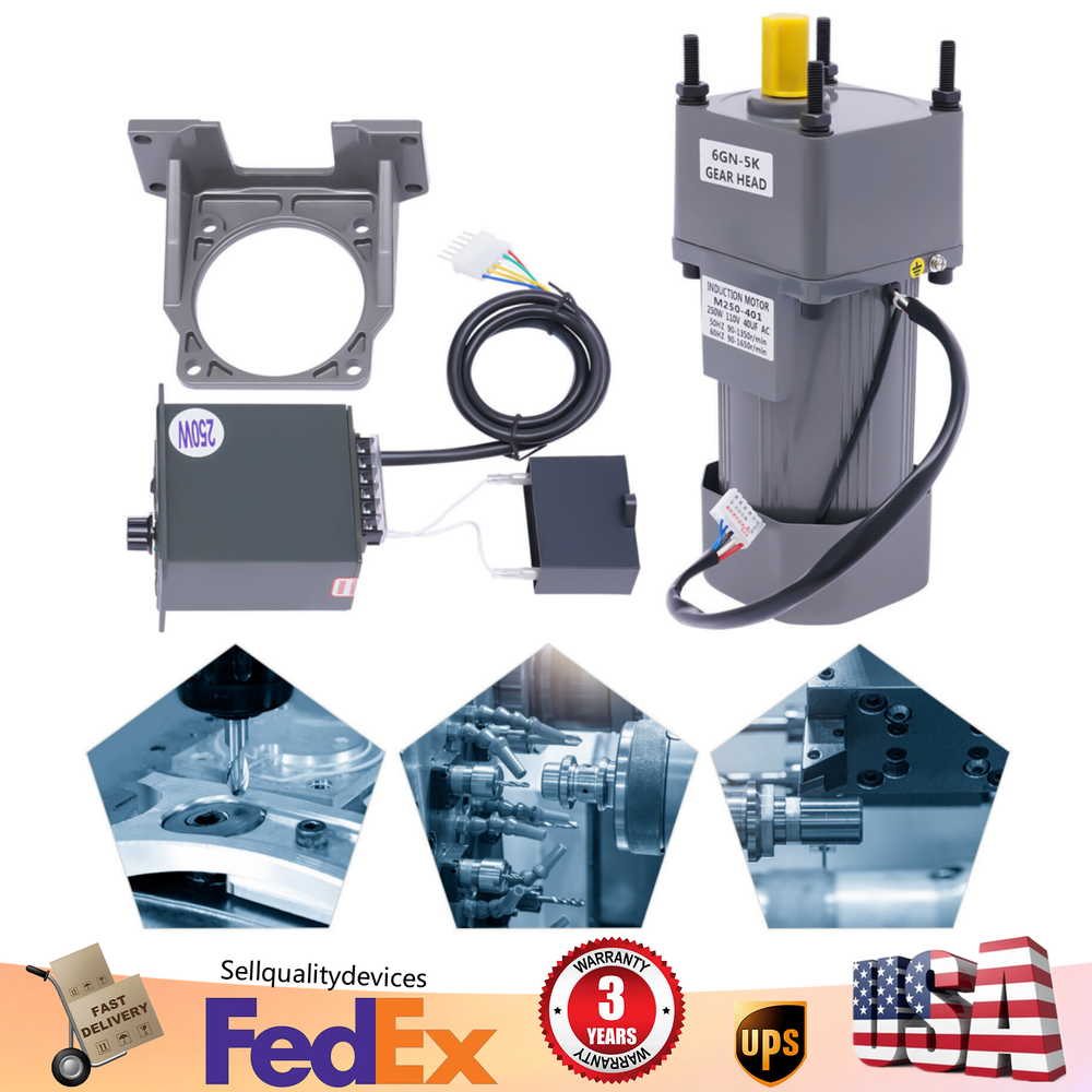 250W 110V AC Gear Motor with Variable Speed Controller and Bracket Single-Phase