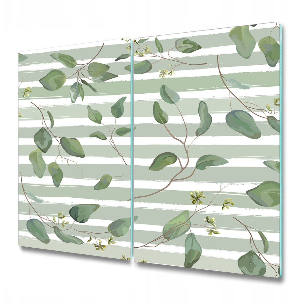 Tempered Glass Chopping Cutting Board Mint Leaf Stripes Floral Leaves 2x30x52
