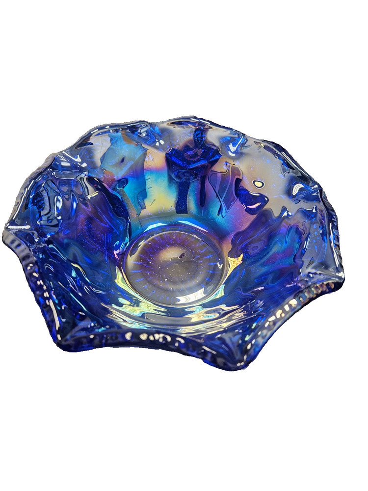 Vintage LE Smith Quintec Blue with Multi Color Iridescent Carnival Glass 8
