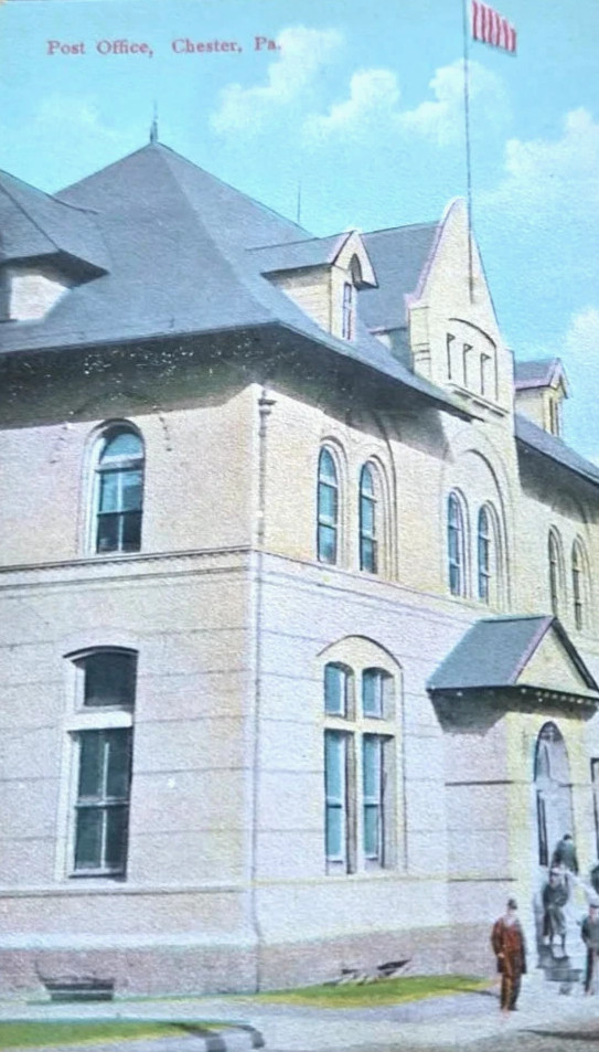 1910 Vintage Postcard Post Office Exterior View Building Chester Pennsylvania