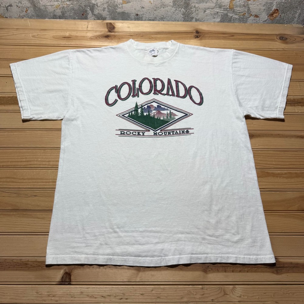 Vintage 90s Colorado Rocky Mountains Nature Graphic Souvenir T-Shirt USA - XL
