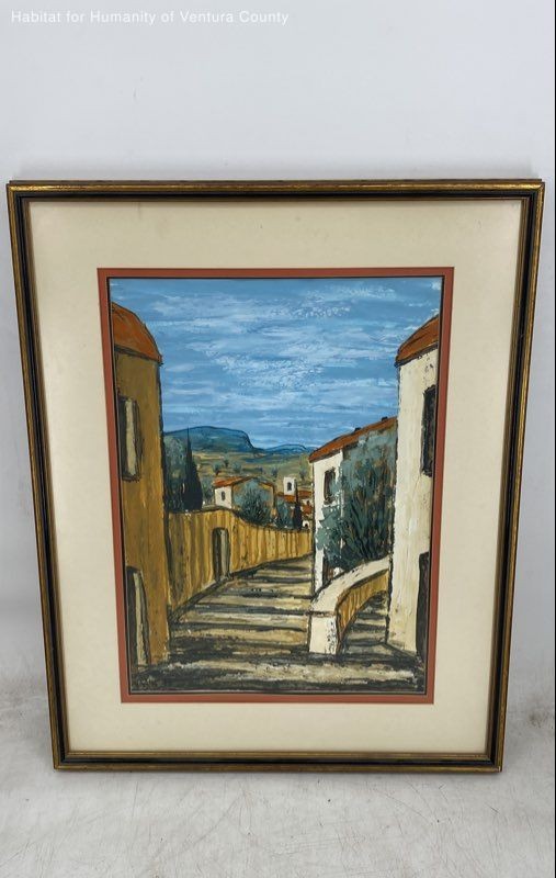 Spanish Village Scene Oil on canvas by H. Peter Signed. Framed