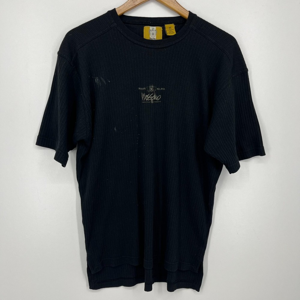 Mossimo Knit T-Shirt Men's Size M Black Ribbed Crew Neck Vintage Logo Y2K