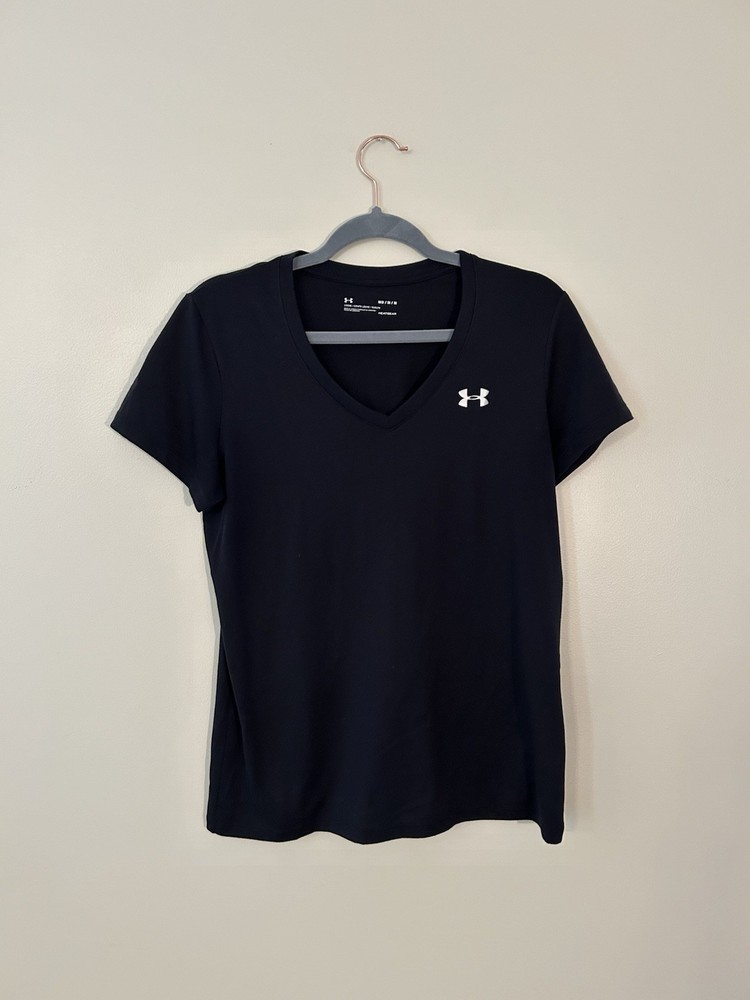 Under Armour Women's Heat Gear V-Neck Black Short Sleeve T-Shirt