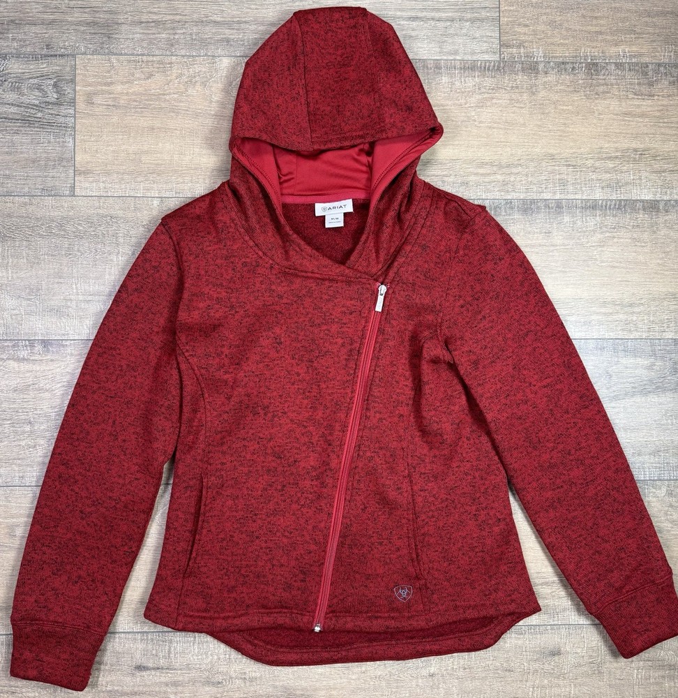 Ariat Fleck Asymmetric Side Full Zip Fleece Hoodie Sweatshirt Womens Sz Med Red