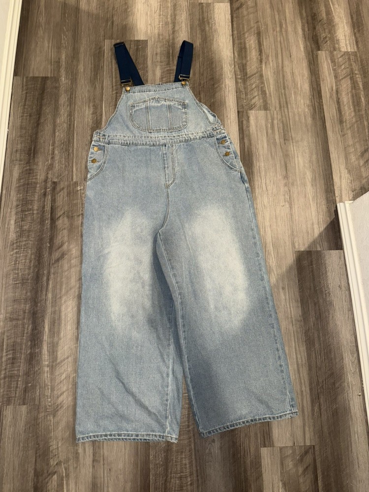 CIDER Women's OXL Blue Denim Overalls Wide-Leg Adjustable Straps