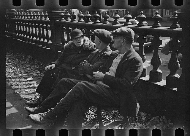 Photo:Manchester New Hampshire 1936 men sitting in public park balustrade