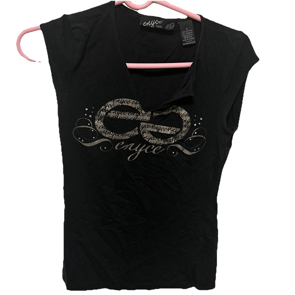 Vintage Enyce Jeans Black Size Small Bling Tee Shirt Top Y2K Streetwear