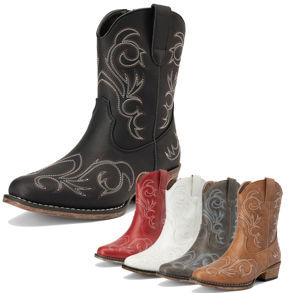 Women Cowboy Cowgirl Western Boots Square Toe Side Zip Horse Riding Ankle Boots