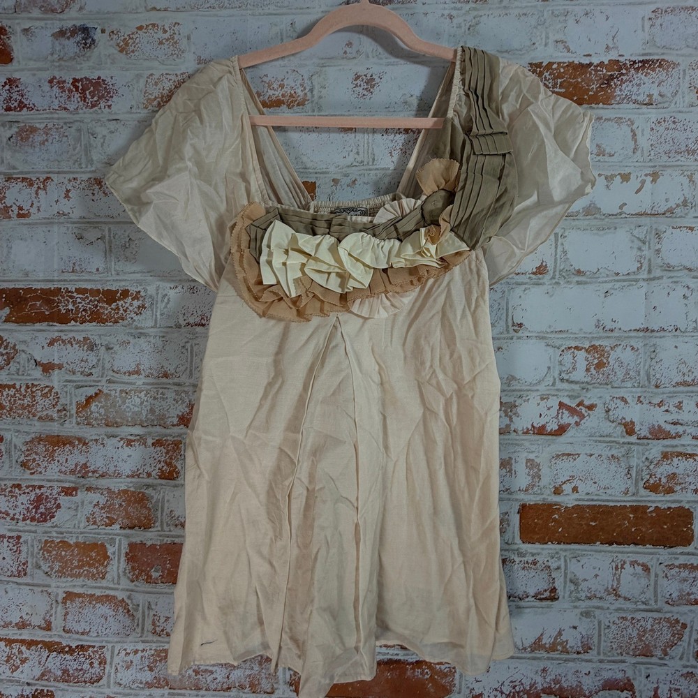 Anthropologie Baraschi Ruffle Blouse Womens 8 Peach Cream Silk Blend Top