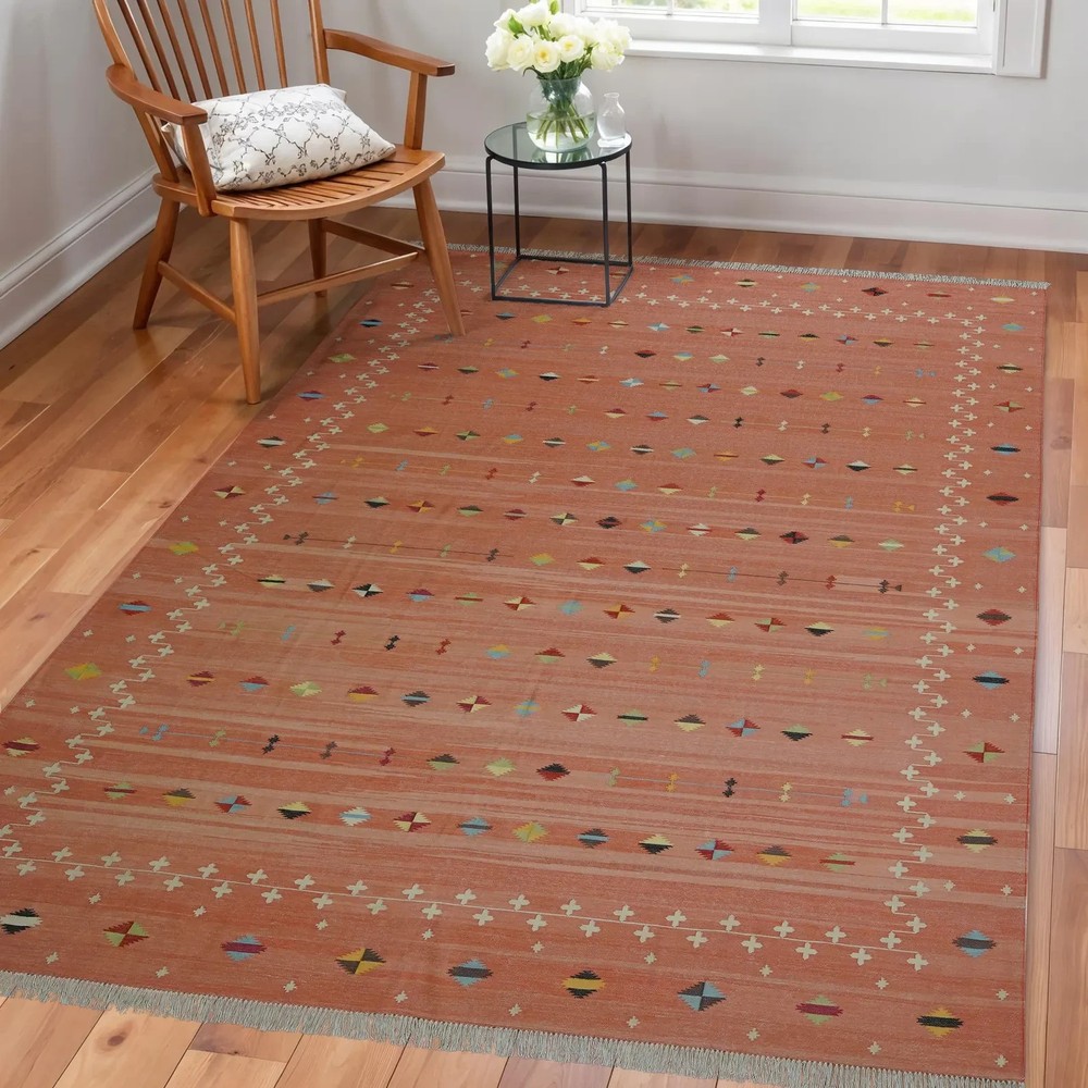 Handwoven Dhurrie Cotton Kilim Rug Color Blush Pink Handmade Design Carpet Rug