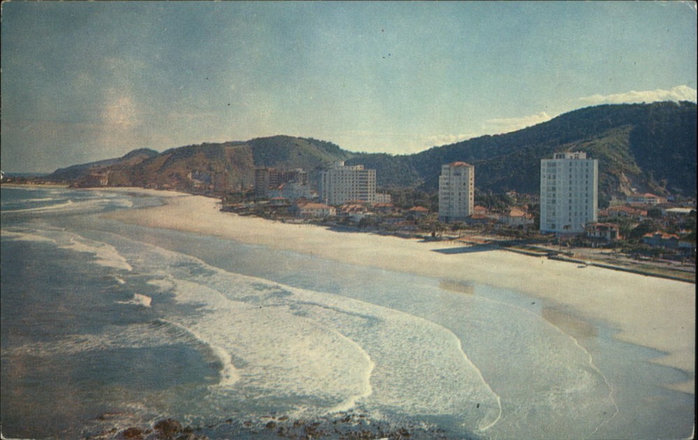 Santos Sao Paulo Brazil beautiful beach mountain hotels unused vintage postcard