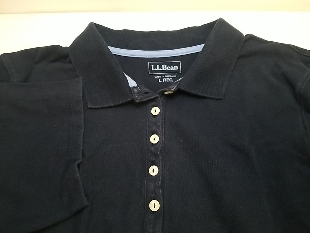 L.L. Bean Womens Polo Shirt Size L Regular Blue 5 Button Short Sleeve Collared