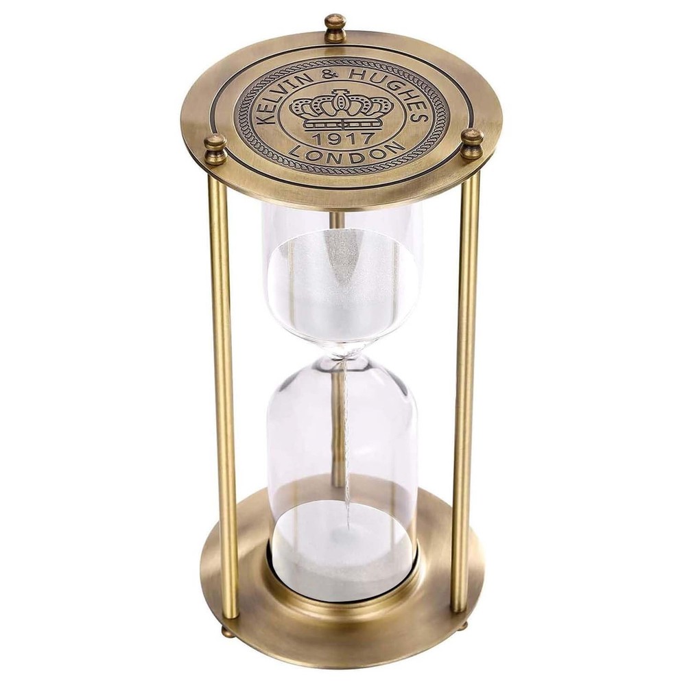 15 Minute Sand Hourglass Timer, Vintage Brass White Sand Clock, Metal Small S...