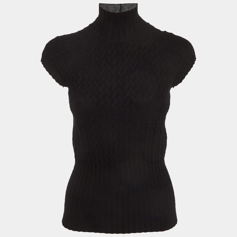 Hermes Black Cashmere Knit Turtleneck Top M