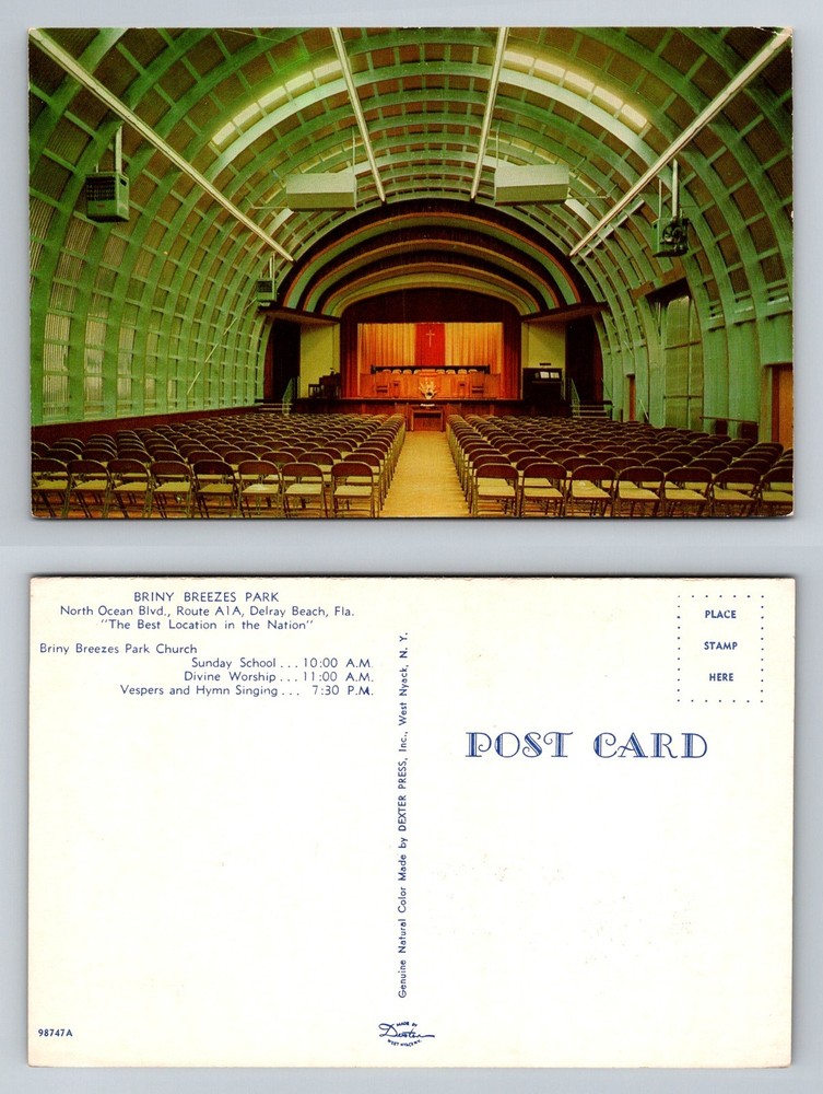 Delray Beach, FL-Florida Briny Breezes Park Church Auditorium, Vintage Postcard