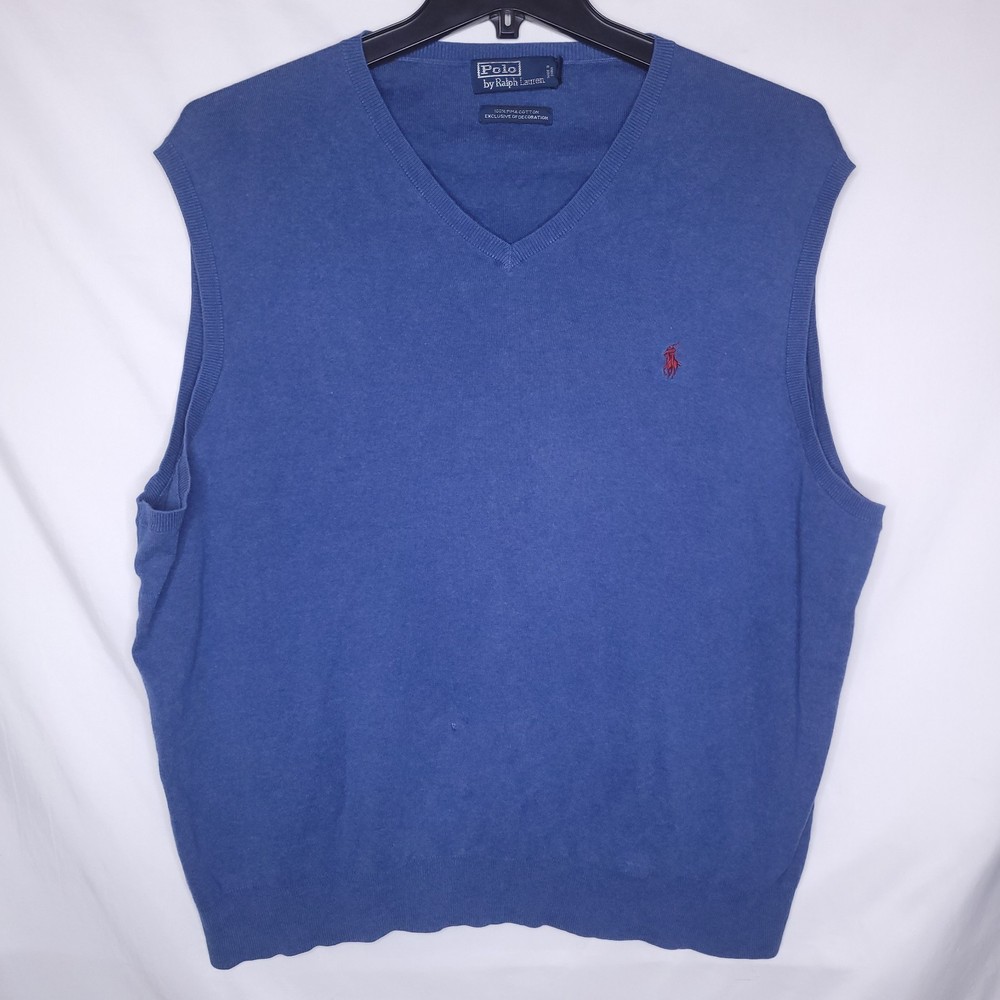 Ralph Lauren Polo Sweater Vest Mens 2XB Navy Red Pony Pima Cotton