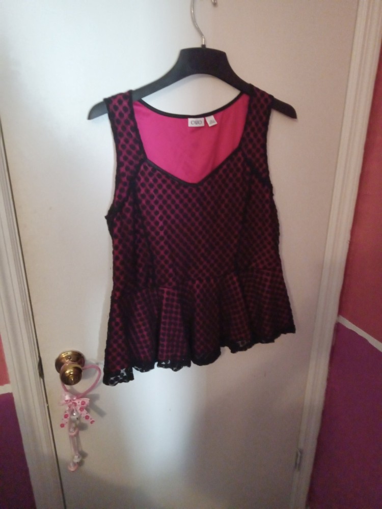 Women's Size XL Cato Black And Pink Peplum Tank Top