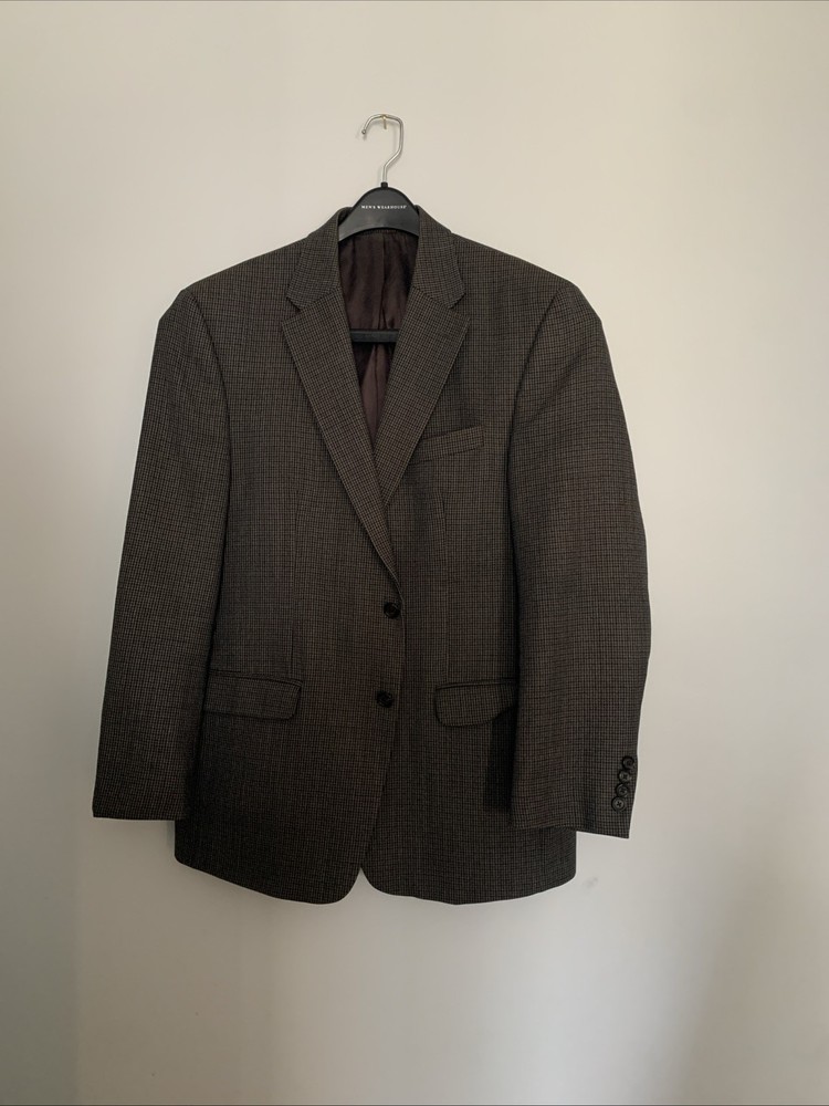Lauren Ralph Lauren Men'S Brown Blue Houndstooth Wool Suit Jacket Size 42R
