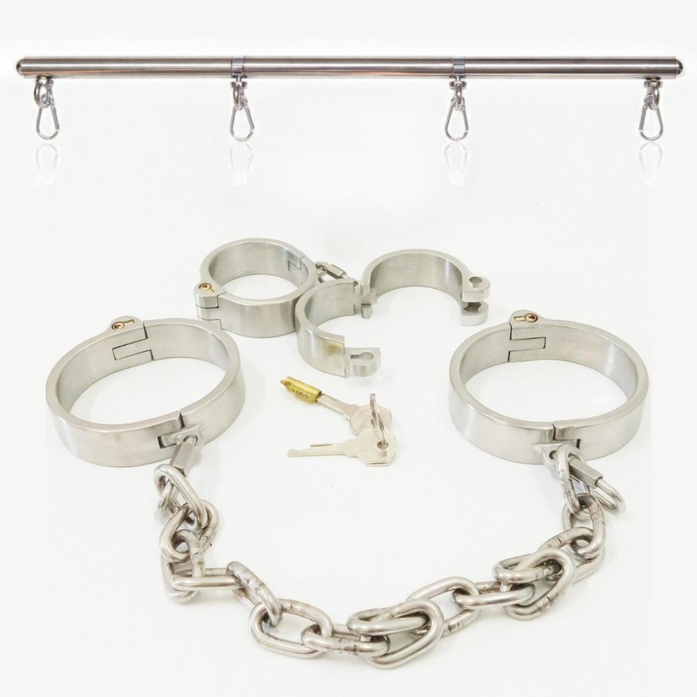 Heavy Duty Handcuffs Ankle Wrist Cuffs Shackles Lock Bondage Open Leg Metal Bar