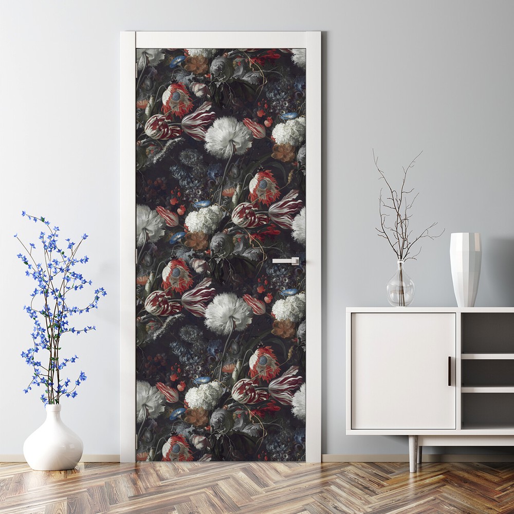 Dark Bouquet Bubble Free Peel and Stick Door Wrap Painting Decal Art wall decor