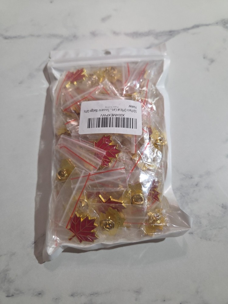 50 Pack Canada Maple Leaf Enamel Lapel Pins Red Gold Souvenir Badge Bulk Lot New